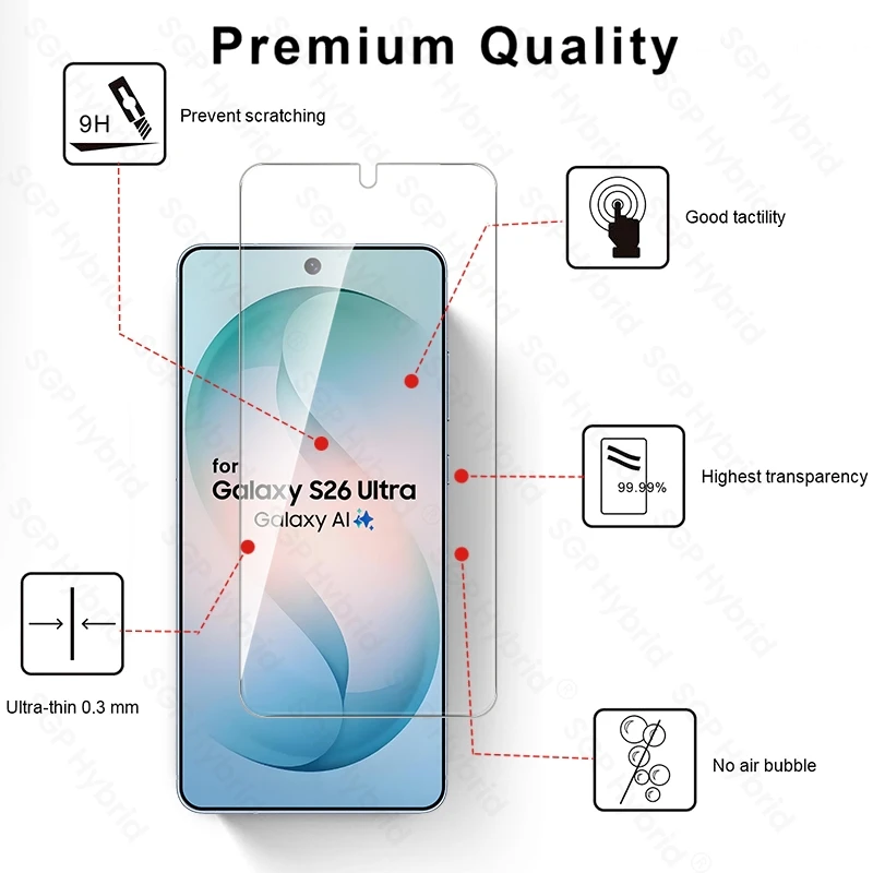 Premium 9H Tempered Glass Screen Protector Film Cover - 5 Pack
