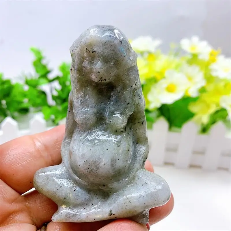 

8CM Natural Labradorite Goddness Gaia Mother Earth Crystal Sexy Lady Pregnant Woman Art Statue Gift For Decor 1PCS