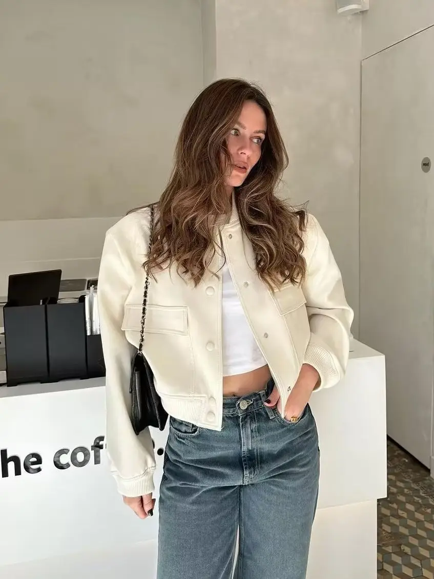 

Fashion Woman Bomber Jackets for Women 2023 Spring Autumn Female Long Sleeve Coats Ladies Big Pockets Jacket New Outerwear