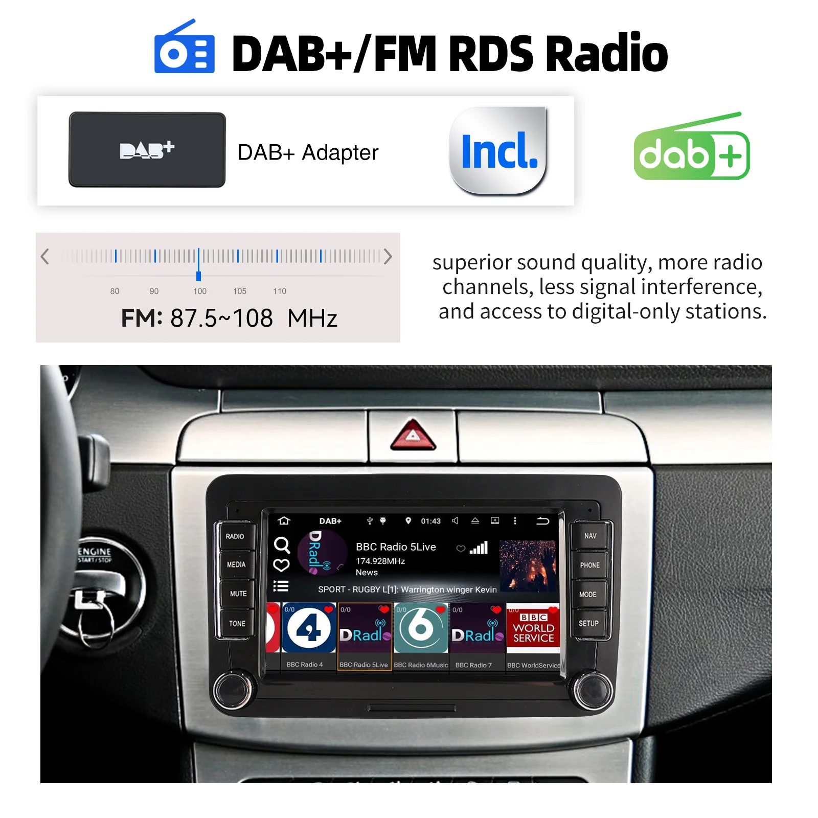 ESSGOO Android 15 CarPlay Inalámbrico 4G 64G para Volkswagen Passat b6 b7 Golf 5 6 Polo Jetta Skoda, Radio para Auto, Reproductor Multimedia, GPS, WiFi, RDS, Carplay 6