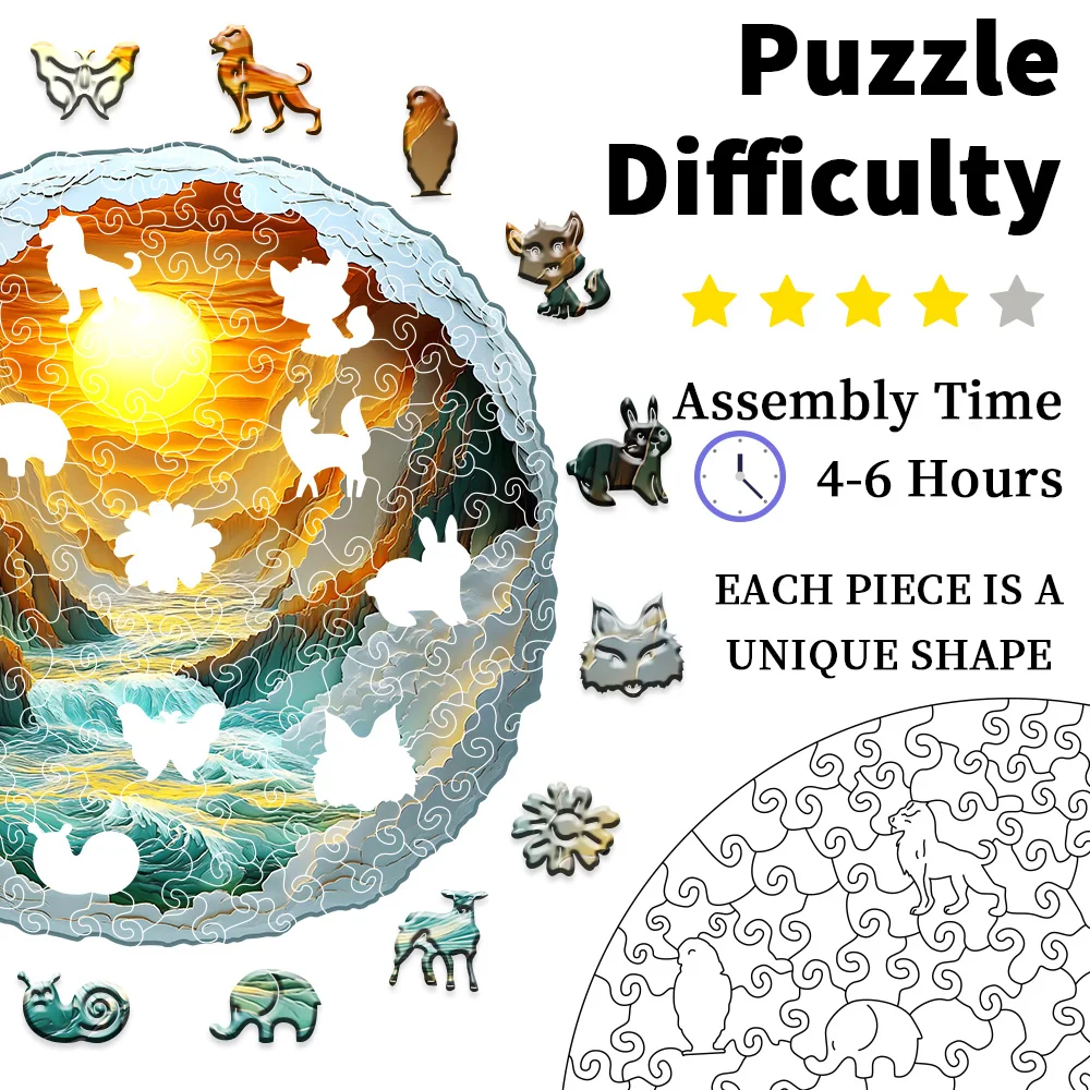 Puzzle for Adults 3D Visual Full Sun in The Mountains Wooden Jigsaw Puzzles Unique Animal Shape Wood Cut Puzzles jigsaw puzzles wooden jigsaw puzzles wooden puzzle toys educational puzzles