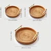 Rattan Tray Round Storage Basket Tray with Handles Natural Hand Woven Baskets Bread Fruit Food Plate Tray Home Kitchen Supplies 6