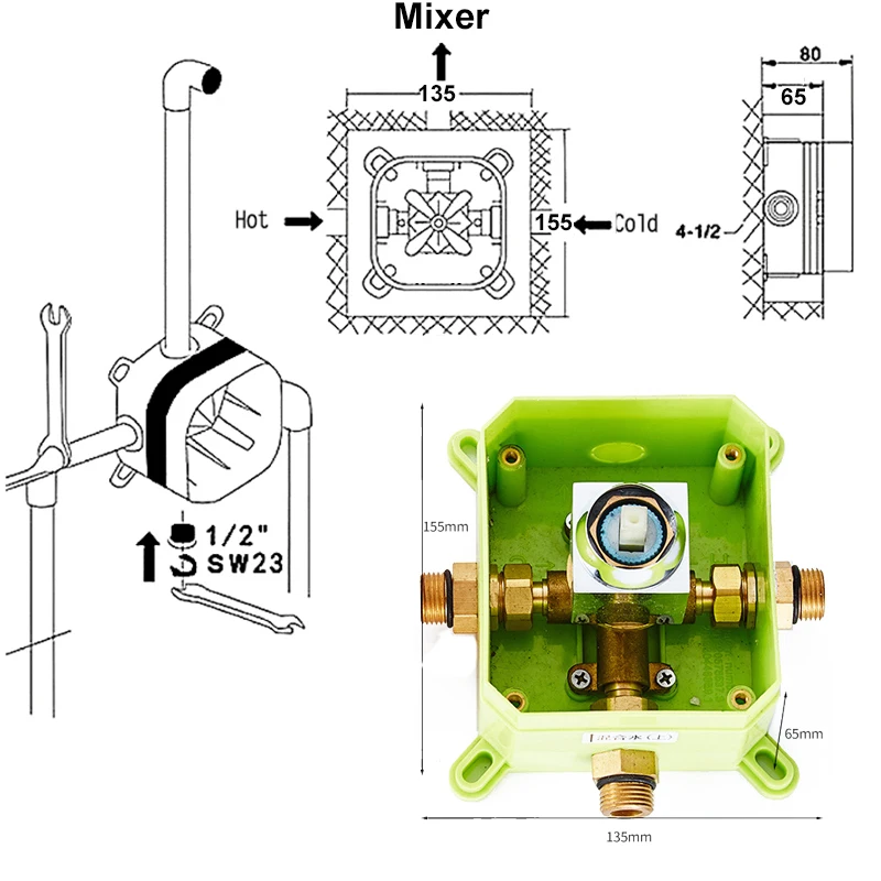 BAKALA Shower Faucet Mixing Valve 1 Ways Concealed Easy-mount Box 1 Handles Brass Concealed Valve Chrome Hot and Cold BR-9915 faucet valve faucet cartridge