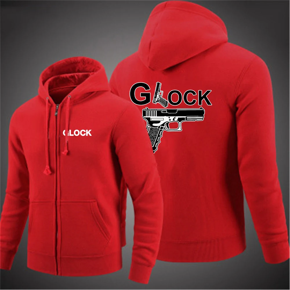 2023 Spring Autumn New Glock Perfection Shooting Printing Hooded Long Sleeves Hoodies Popular Zipper Solid Color Casual Pullover