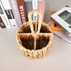 Rattan Wicker Storage Basket Hand Woven Flatware Organizer Round Storage Box Water Hyacinth Storage Basket Cutlery Holder 5