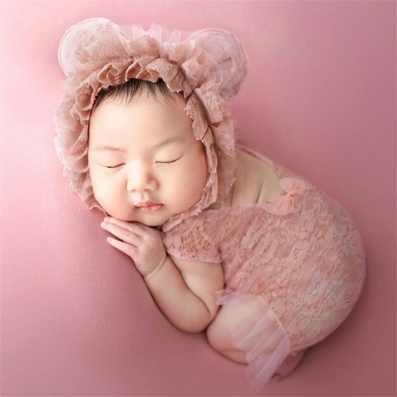 

Photography Props for Baby Girls 0-1M Infant Costume Lace Jumpsuit Hat Monthly Party Photo Props Clothing Newborn Suit 45BF