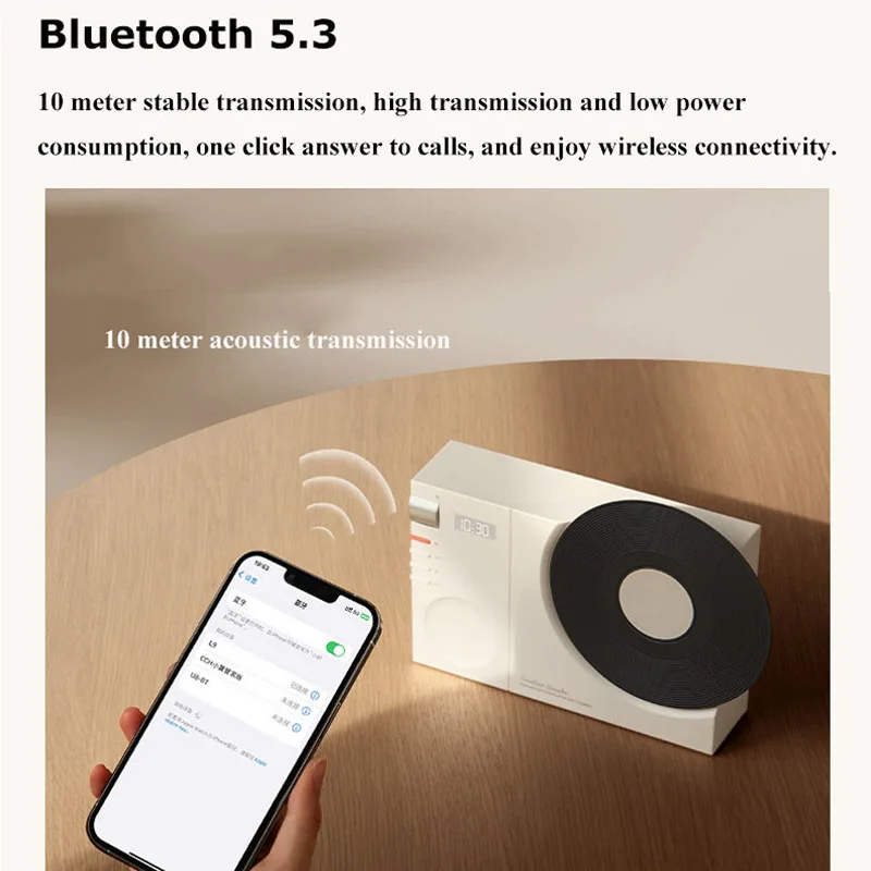 Mini Retro Bluetooth5.3 Speaker Wireless Hifi Sound Soundbar Vintage MP3 Music Box with Clock Display Support TF Card AUX Play