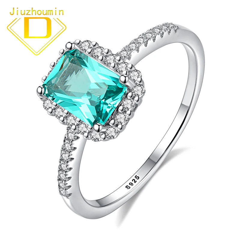 

Luxury Emerald Gemstone Ring for Women Square Real 925 Sterling Silver Created Green Stone Ring for Promise Wedding Fine Jewelry