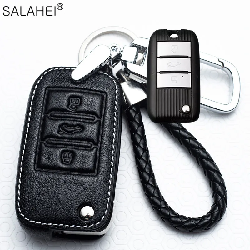

3 buttons Leather Car Key Fob Case Cover For Roewe RX5 i5 MAX RX3 2017 For MG MG6 ZS HS Protection Shell Keychain Accessories