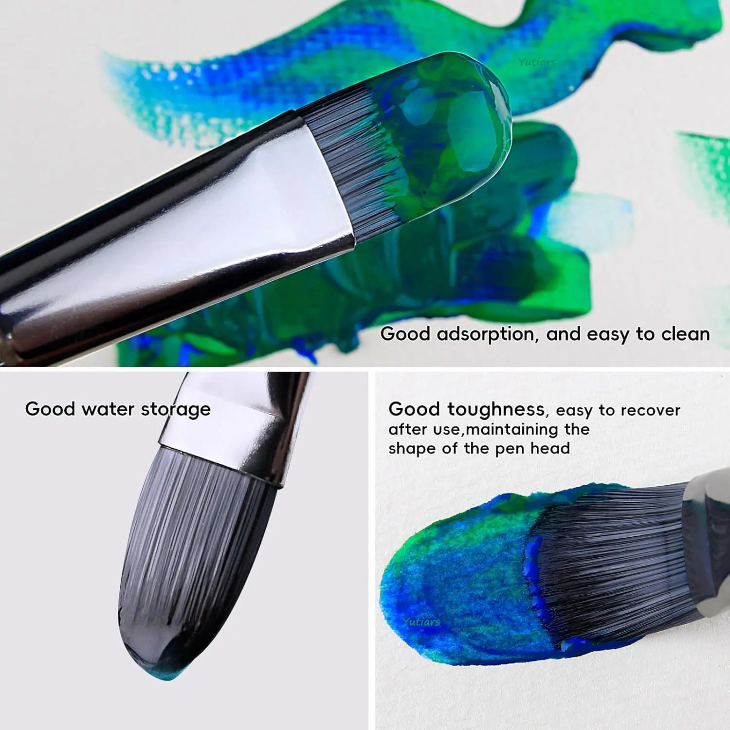 10개입 아티스트 나일론 페인트 브러쉬 미술용품 문구 전문가용 수채화 아크릴 나무 손잡이 페인팅