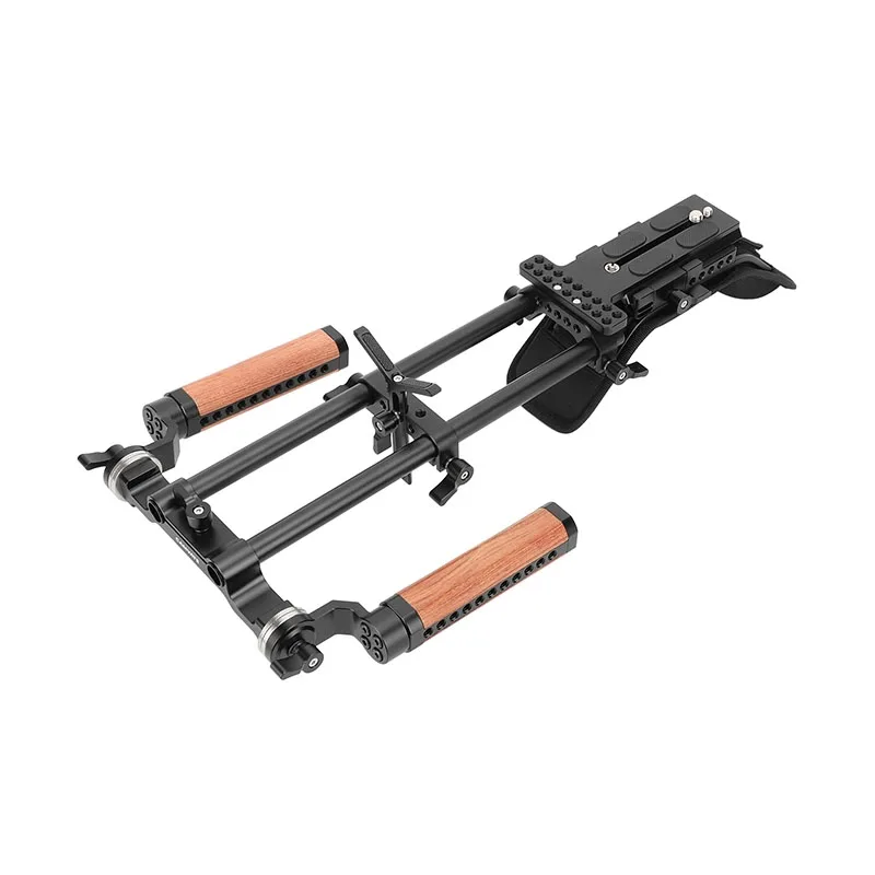 Shoulder Mount 15mm Railblock Rig with Manfrotto QR Plate Wooden Handgrip Lens S