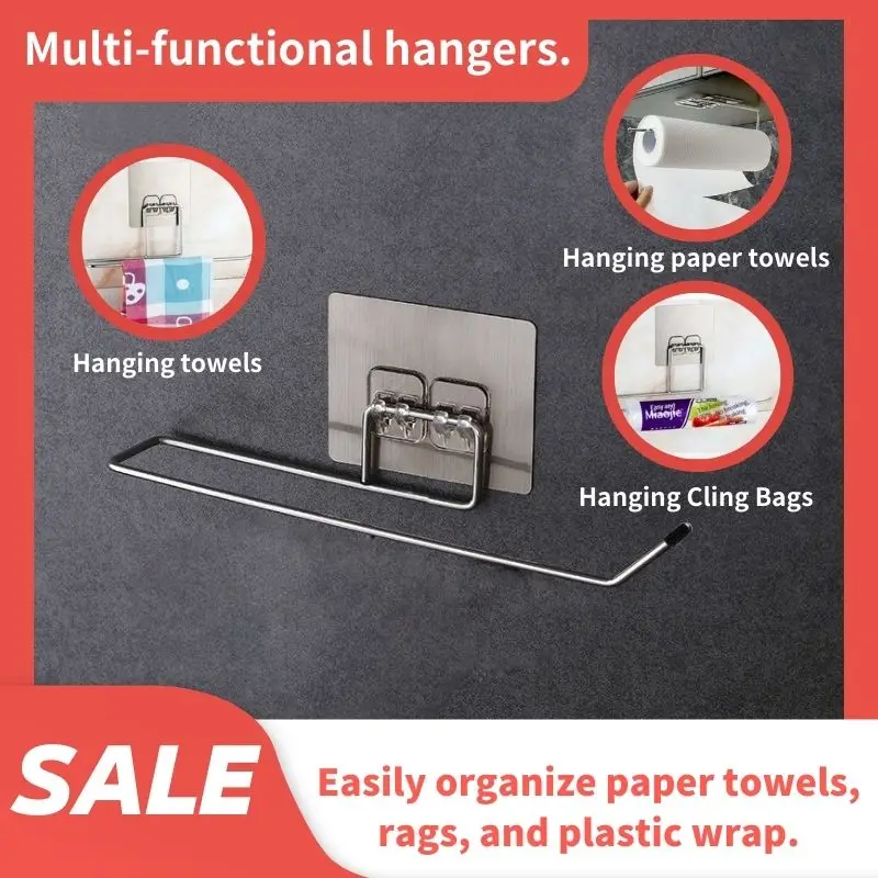 Non-Porous Self-Adhesive Stainless Steel Dishcloth Paper Towel Rack Kitchen Bathroom Towel Storage Rack Roll Paper Hanging