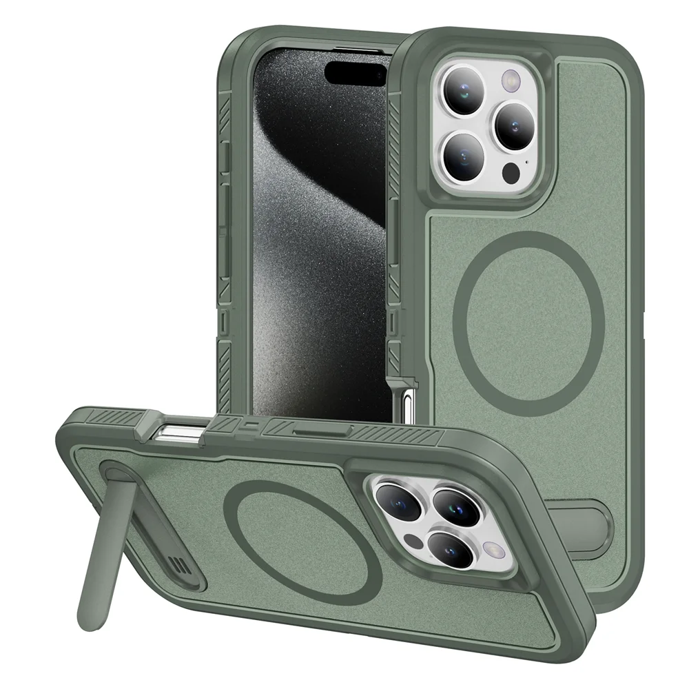 Premium Magnetic Armor Folding Stand Phone Case with MagSafe Compatibility