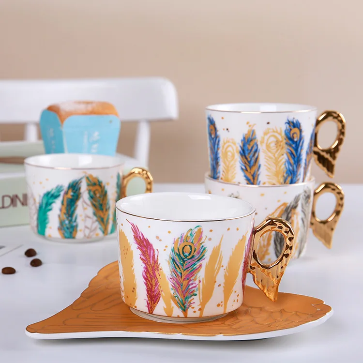 

Angel Luxury Cups and Saucers Ceramic European Small Luxury Coffee Cups and Saucers Set Home Afternoon Tea Exquisite Cups.