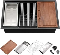 For Kitchen Sink Single Bowl Undermount Workstation Sink With Cutting Board Sinks Organizer Multifunction Strainer Waterfall 1