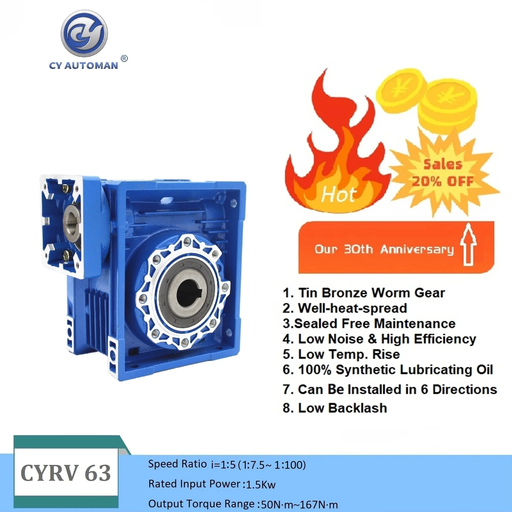 

Automan High Torque Worm Gear Reducer NMRV 63 Input 14/19/22/24mm Output 25mm Ratio 5:1/100:1 CNC Gearbox Speed Reduction
