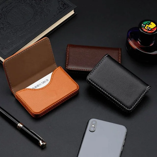 Sized Stitched PU Leather Credit Card Holder Visiting Business Card Case Wallet with Magnetic Shut for Men & Women 2
