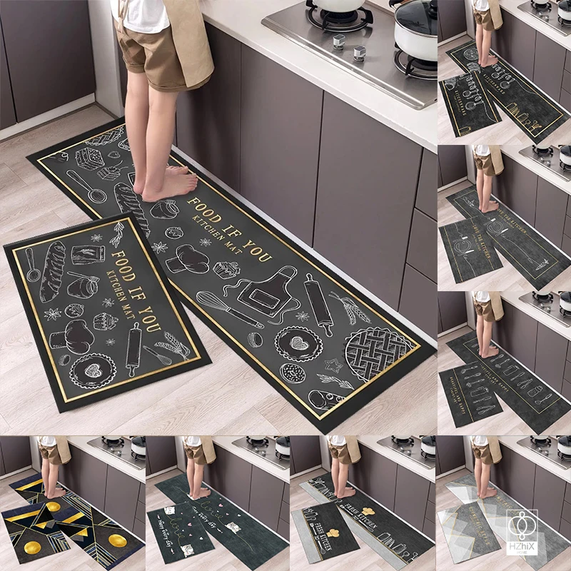 

New Kitchen Floor Mat Carpet Entrance Doormat Long Rug Tableware Pattern Bath Mat Parlor Anti-slip Antifouling Trendy Home Decor