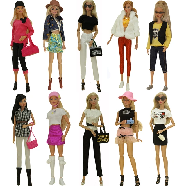 1 conjunto roupa de inverno artesanal cinza casaco mini saia meia camisa  branca calças boné sapatos saco acessórios roupas para boneca barbie -  AliExpress