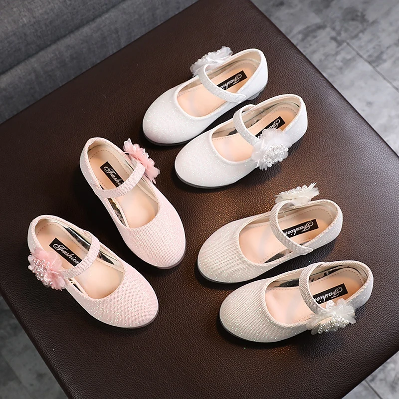 Children Girls Fashion Soft Sole Beans Shoes Pearl Flower Design Princess Style 4