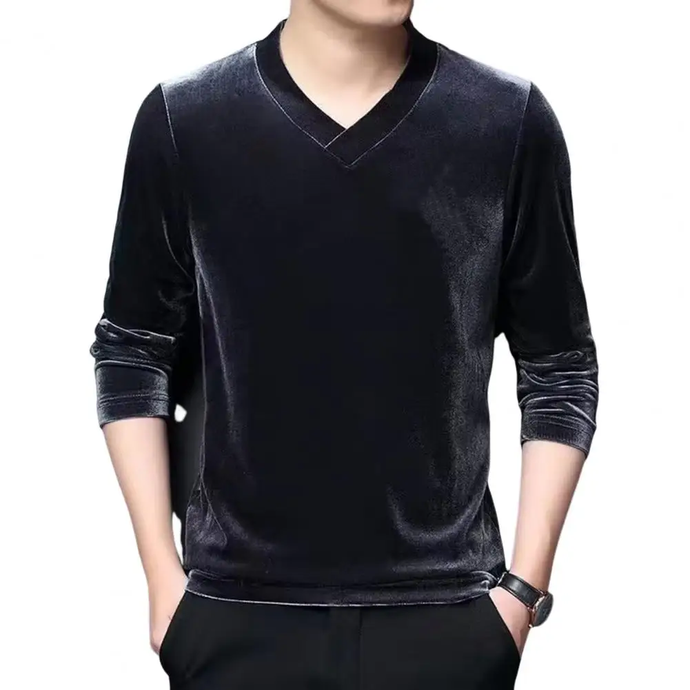 

Mens Autumn Winter Warm Casual Thickened Velvet V-Neck Pullover Long Sleeve Jumper Blouse Tops Men's Korean Underlay T-Shirt