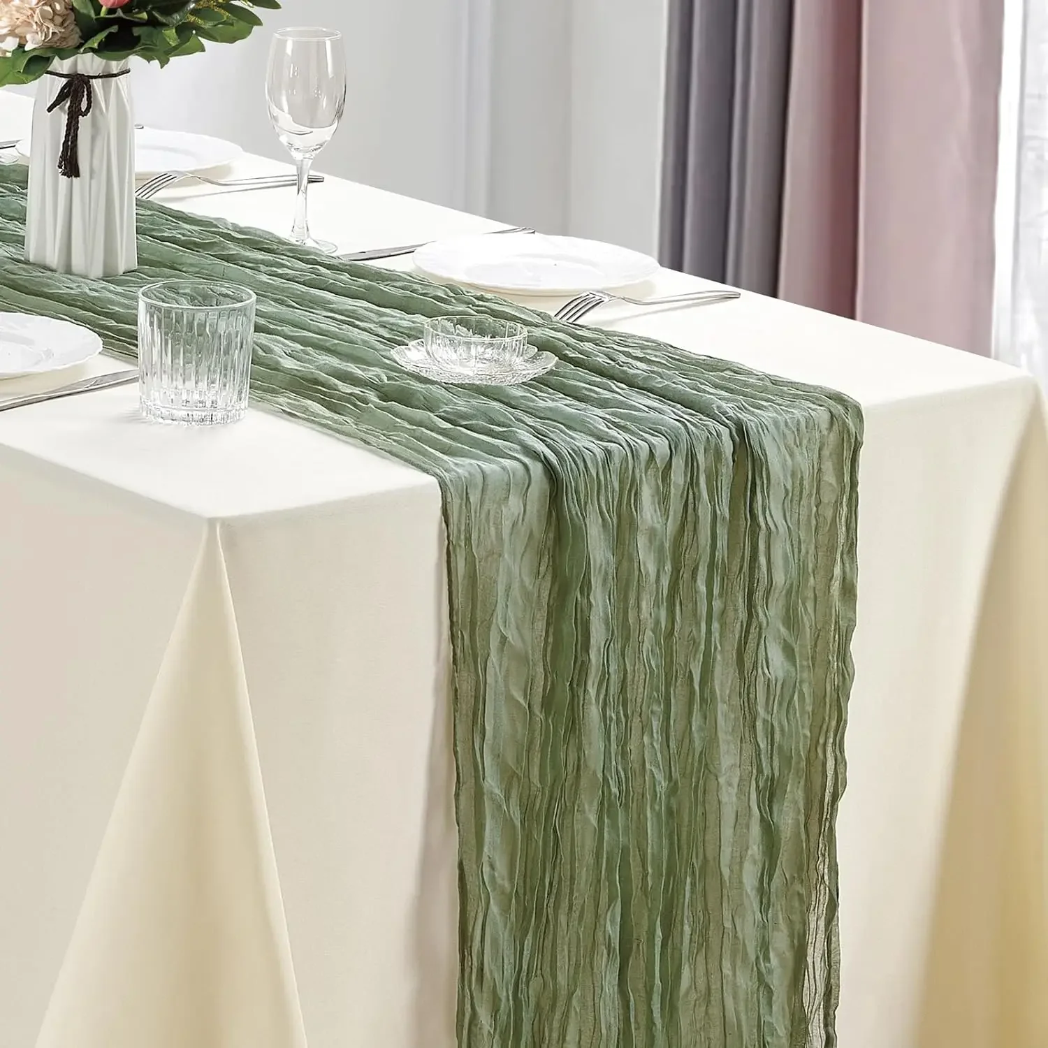 10 stuks CheeseCloth tafelloper, 40x270cm Boho gaas stof rustieke pure TableRunner voor bruiloft bruids douche feest banket
