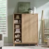 Fluted Shoe Storage Cabinet with 2 Sliding Doors, 6-Tier Adjustable Shelves, 60" Tall Large Shoe Organizer, Wooden Shoe Rack 3