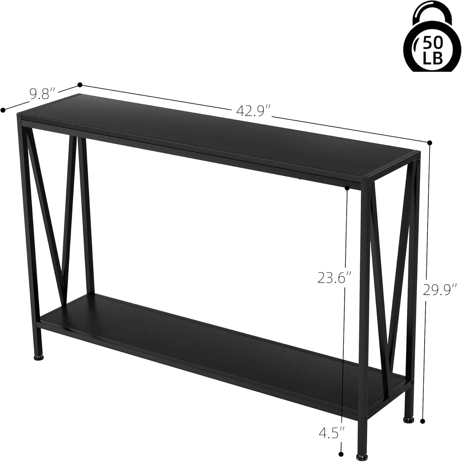 2-Tier Narrow Console Sofa Side Table for Entryway Hallway Living Room, Premium Entryway Furniture,(Black)
