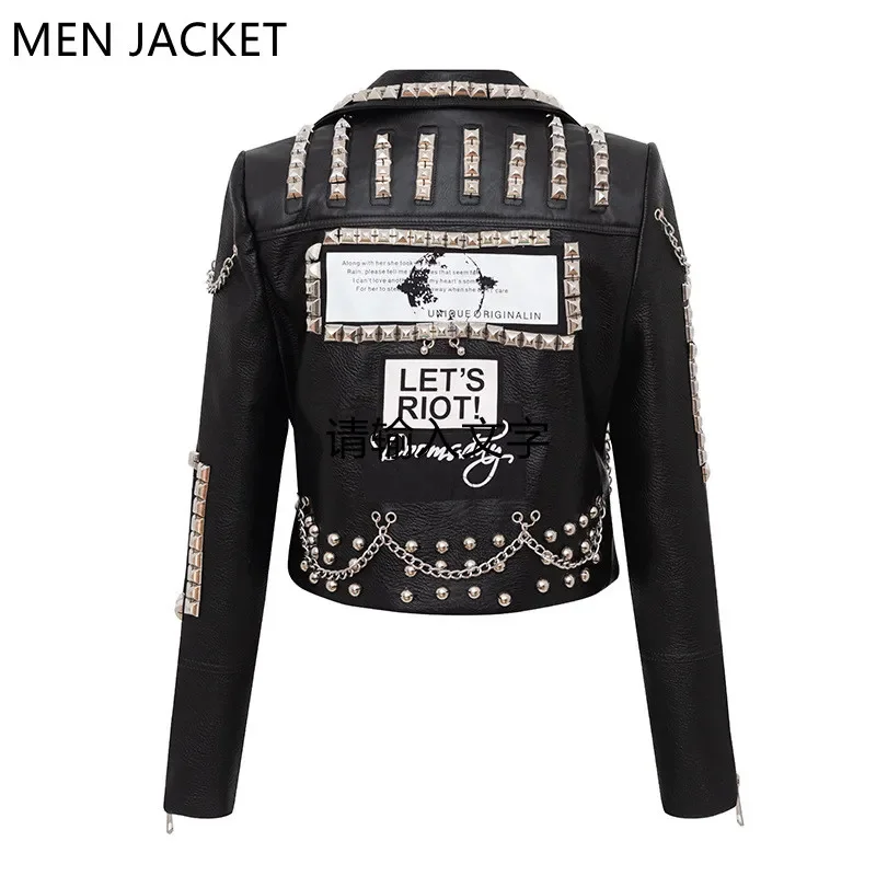 

Men Women Leather Jacket Motorcycle Fashion Studded Rivet Streetwear Spring Autumn Biker Moto Coat Slim Fit Outwear Y1249