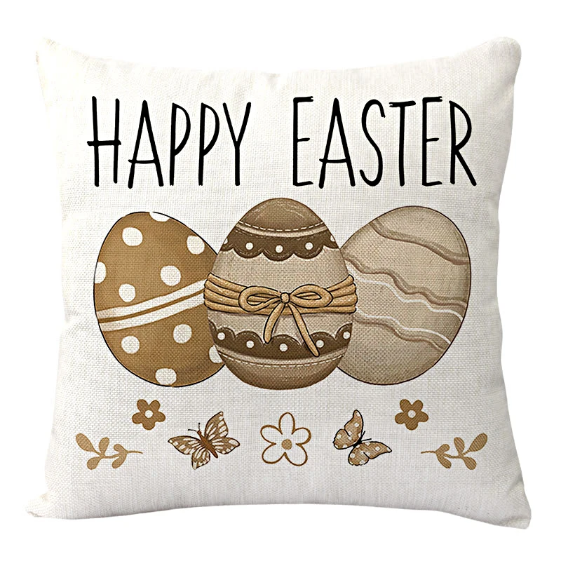 4PCS Easter Pillowcase Farmhouse Home Decor Cushion Cover Cute Bunny Eggs Printed Linen Back Cushion Cover Happy Easter Decor 5