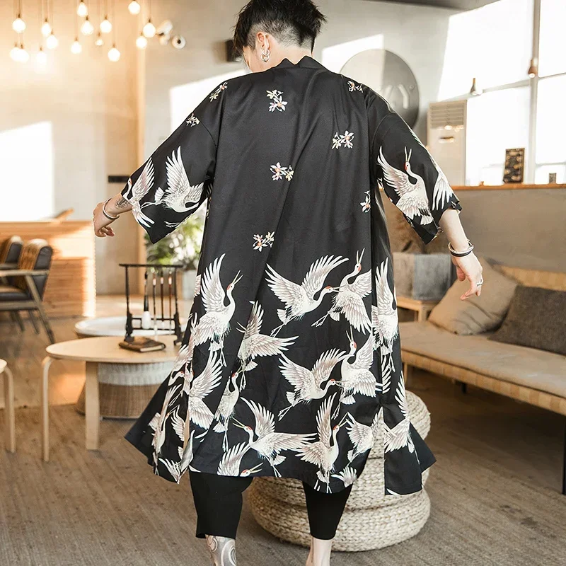 

High Quality Yukata Haori Men Japanese Long Kimono Cardigan Samurai Costume Clothing Nightwear Jacket Robe Kimono Yukata Haori