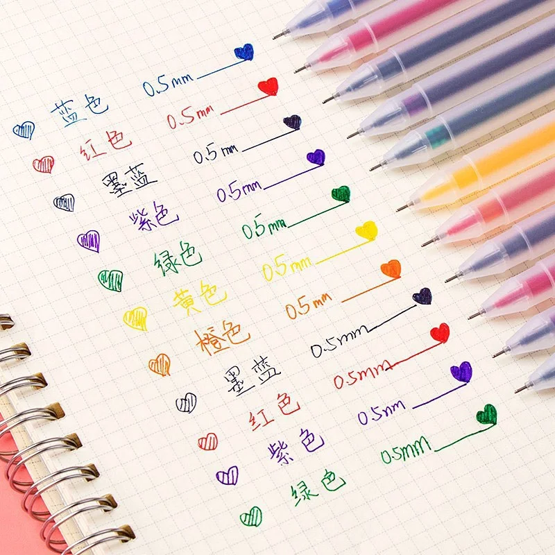 심플한 풀 니들 튜브 펜, 컬러 젤 펜, 소년 소녀 학생 용품, 학교 사무실 문구, 세트 당 12 개, 0.5mm