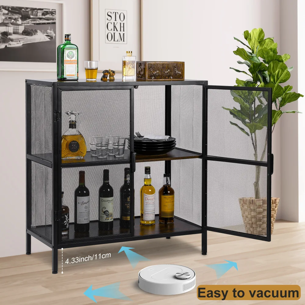 Sideboard Buffet Kitchen Storage Cabinet with Mesh Doors and Shelves Liquor Cabinet Cupboard Console Table 1.5Wx15.75Dx34.3