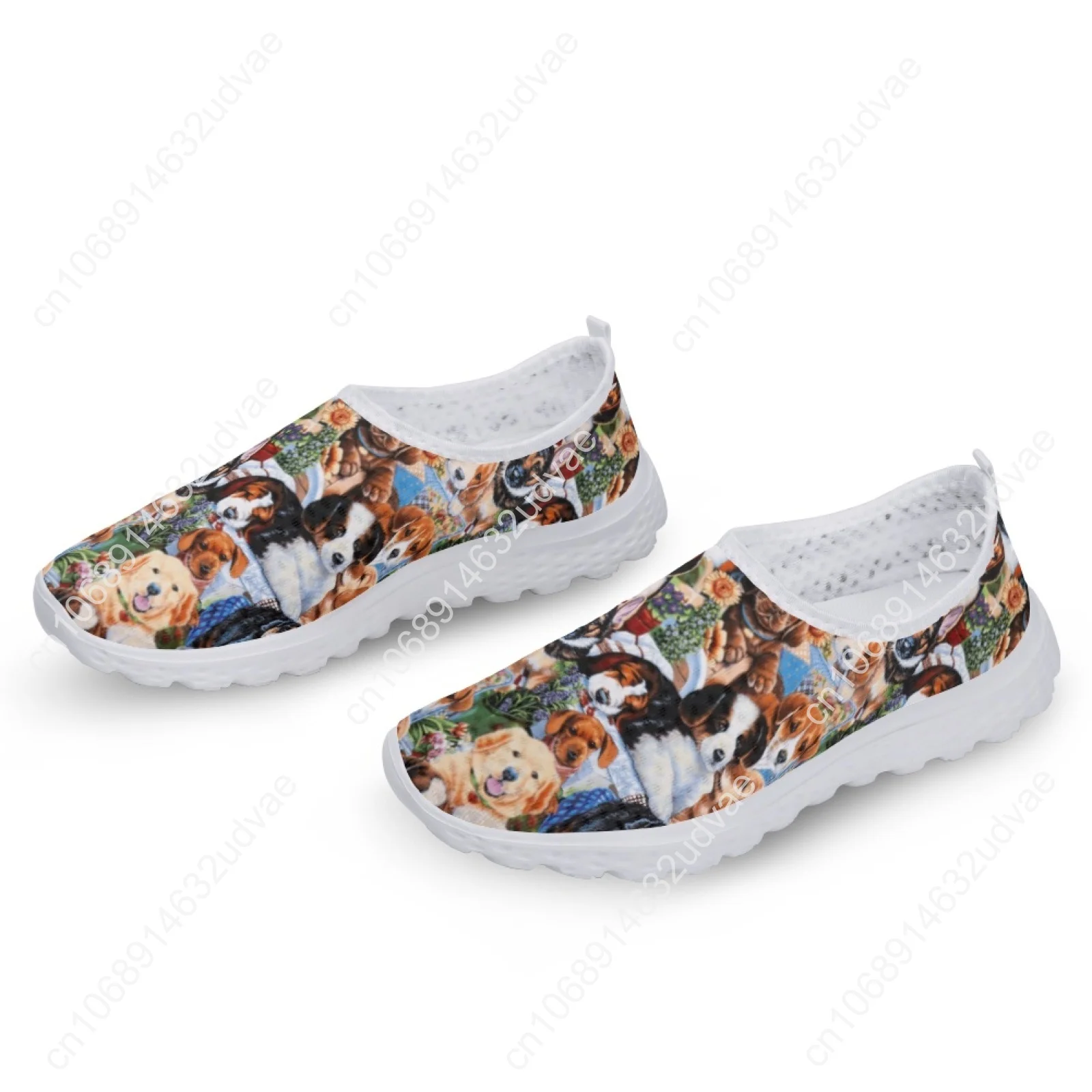 Breathable Air Mesh Sneakers For Women Cute Dogs Painting Print Female Flat Shoes Summer Soft Slip-on Loafers Hot
