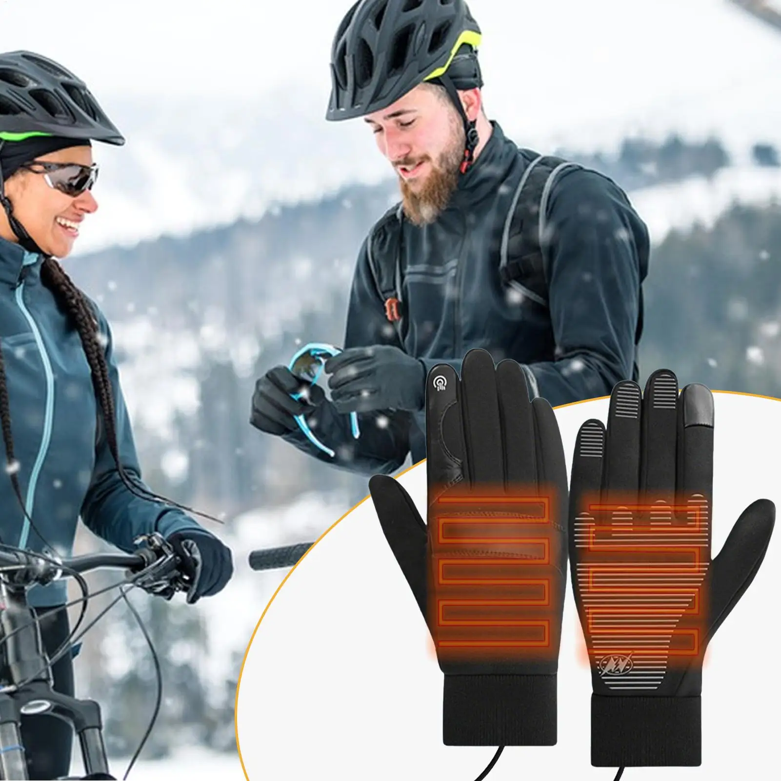 Heated Winter Gloves Windproof USB Heating Cycling Gloves Mitts With Adjustable Temperature For Men Women Elderly Driving