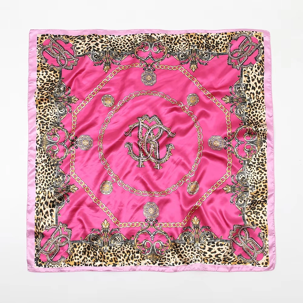 90*90cm Seiden-Satin Quadratischer Schal Damen Leopardenmuster Stirnband Luxus Designer Schal Taschentuch Foulard Seiden-Haarband – Detail 6
