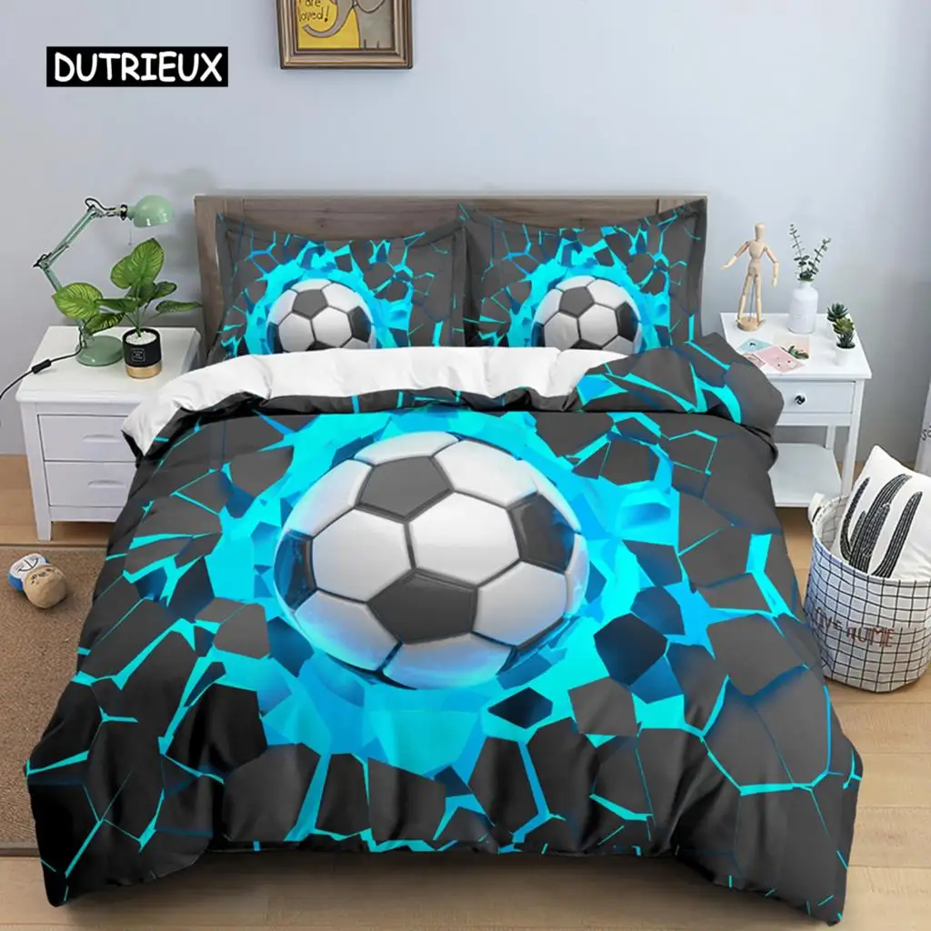 

3D Football Duvet Cover Double King Queen Bedding Set 2/3pcs Quilt Cover with Zipper Closure King Size Polyester Comforter Cover