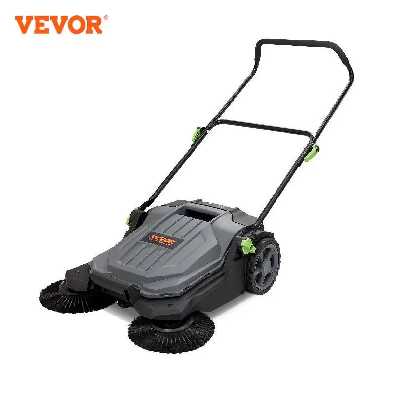 VEVOR Walk-Behind Hand Push Floor Sweeper, 25.6 inch Sweeping Width Floor Sweeper Manual Non-Electric, 5-Gallon Waste Container, Angle & Height