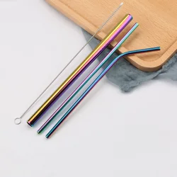 Durable Stainless Steel Reusable Drinking Straws with Cleaning Brush Set - Eco-Friendly Cocktail Bar Accessory (22 rainbow)