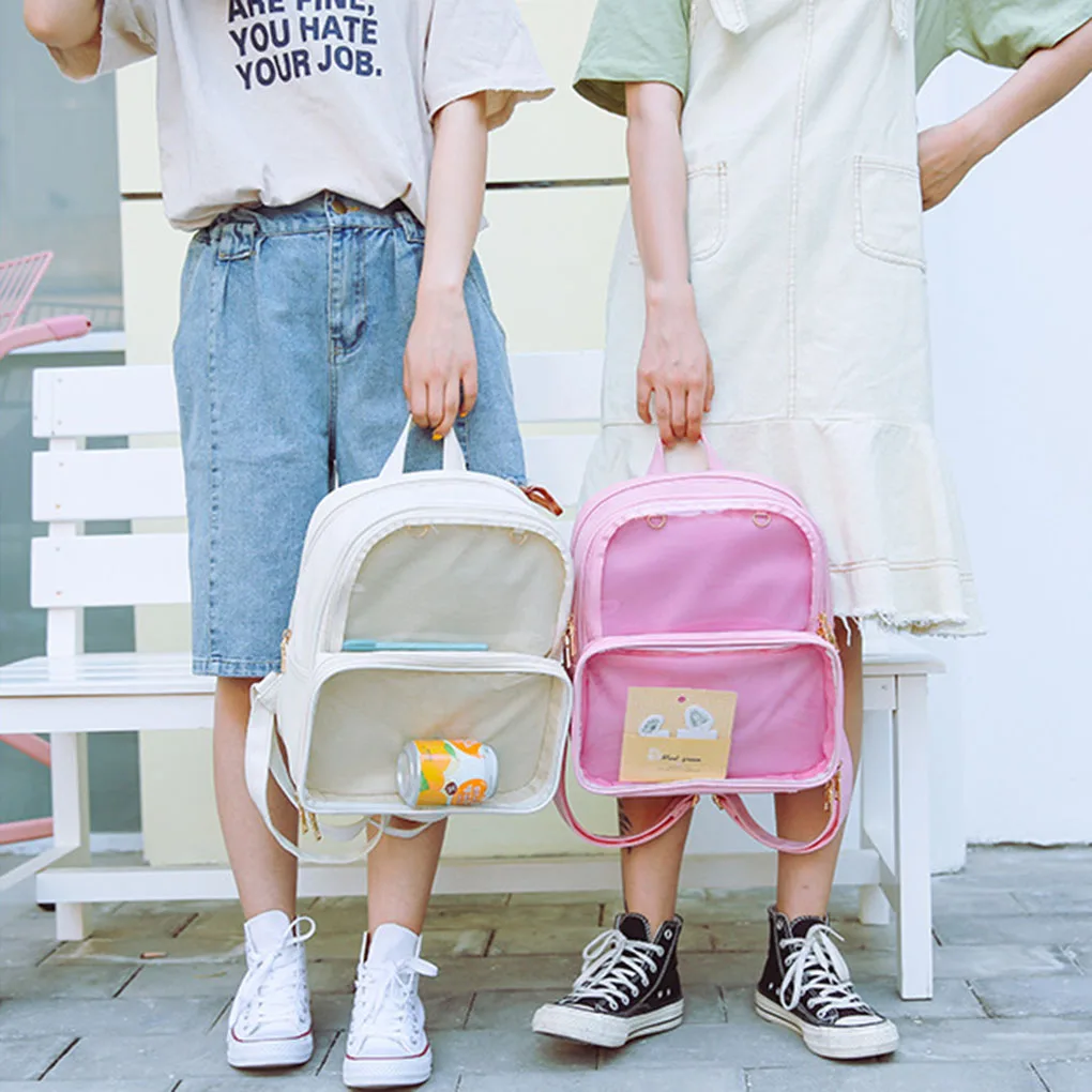 Women Girls Transparent Backpack Shoulder Bag Women Jelly Style PU Change Purse Schoolbag