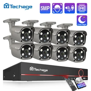 Система видеонаблюдения Techage, 8 каналов, 5 МП, HD, POE, NVR, двустороннее аудио, ии, распознавание лица, комплект наружных IP-камер видеонаблюдения