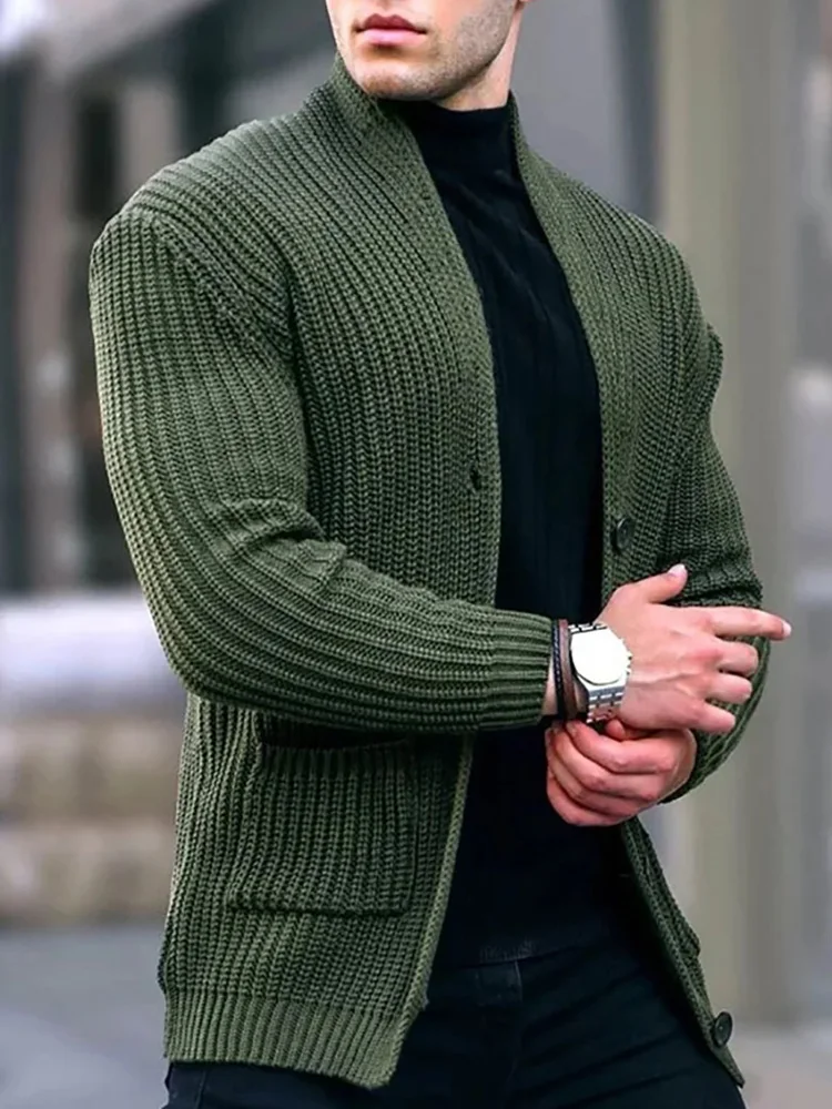Men Striped Casual Knitting Cardigan Spring Autumn V-Neck Solid Long Sleeve Male Jacket Daily Style Pocket Streetwear Tracksuits