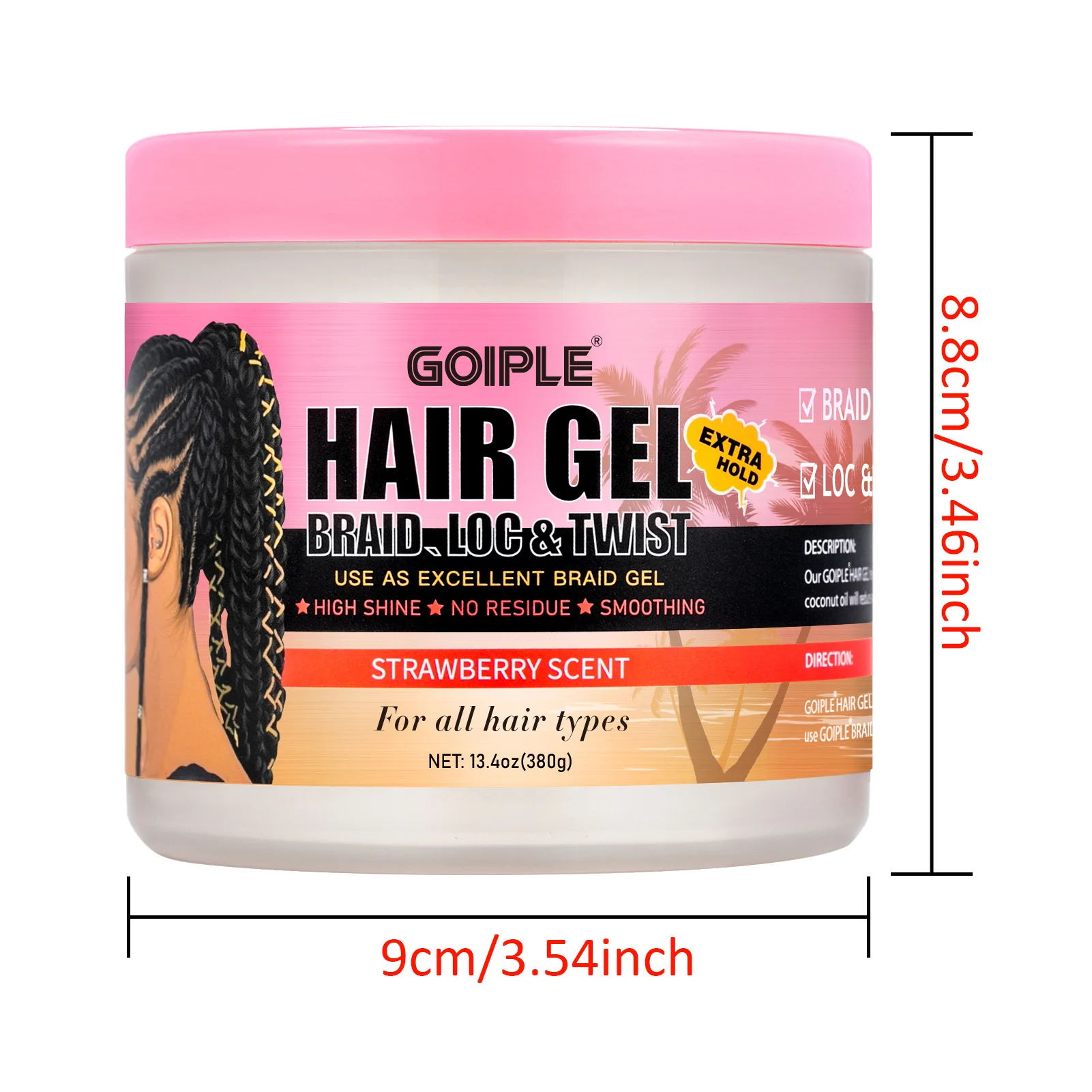 Strawberry Scent Hair Styling Gel High Shine Smooth Braid Twist Strong Hold Long Lasting Non-Flaking 380g