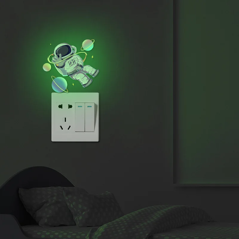 Luminous Astronaut Wall Stickers Kids Room Decor Glow In The Dark Planet Cartoon Cat Decals Fluorescent Rainbow for Home Switch luminous wall stickers fluorescent stickers