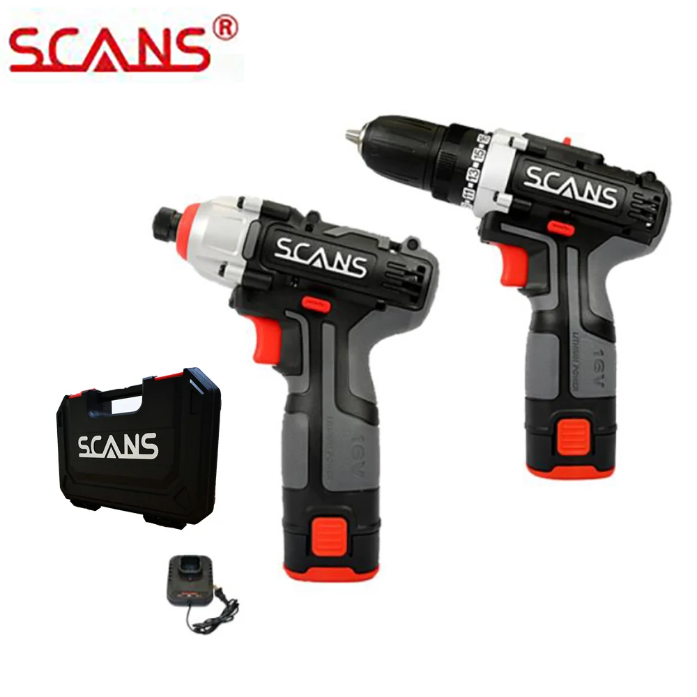 

SCANS K221 Tools 16V Cordless Power Tools Li-ion Drill and Impact Driver Combo Kit with 2*2.0Ah Batteries