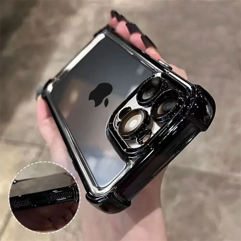 Luxury Plating Shockproof Silicone Phone Case with Lens Protection and Transparent Back Cover