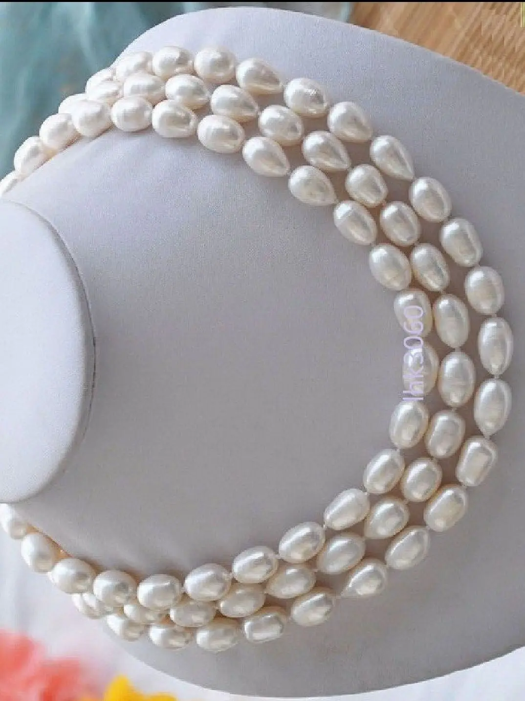 

3 ROW 8-9mm Natural south sea baroque white pearl necklace 17-19"