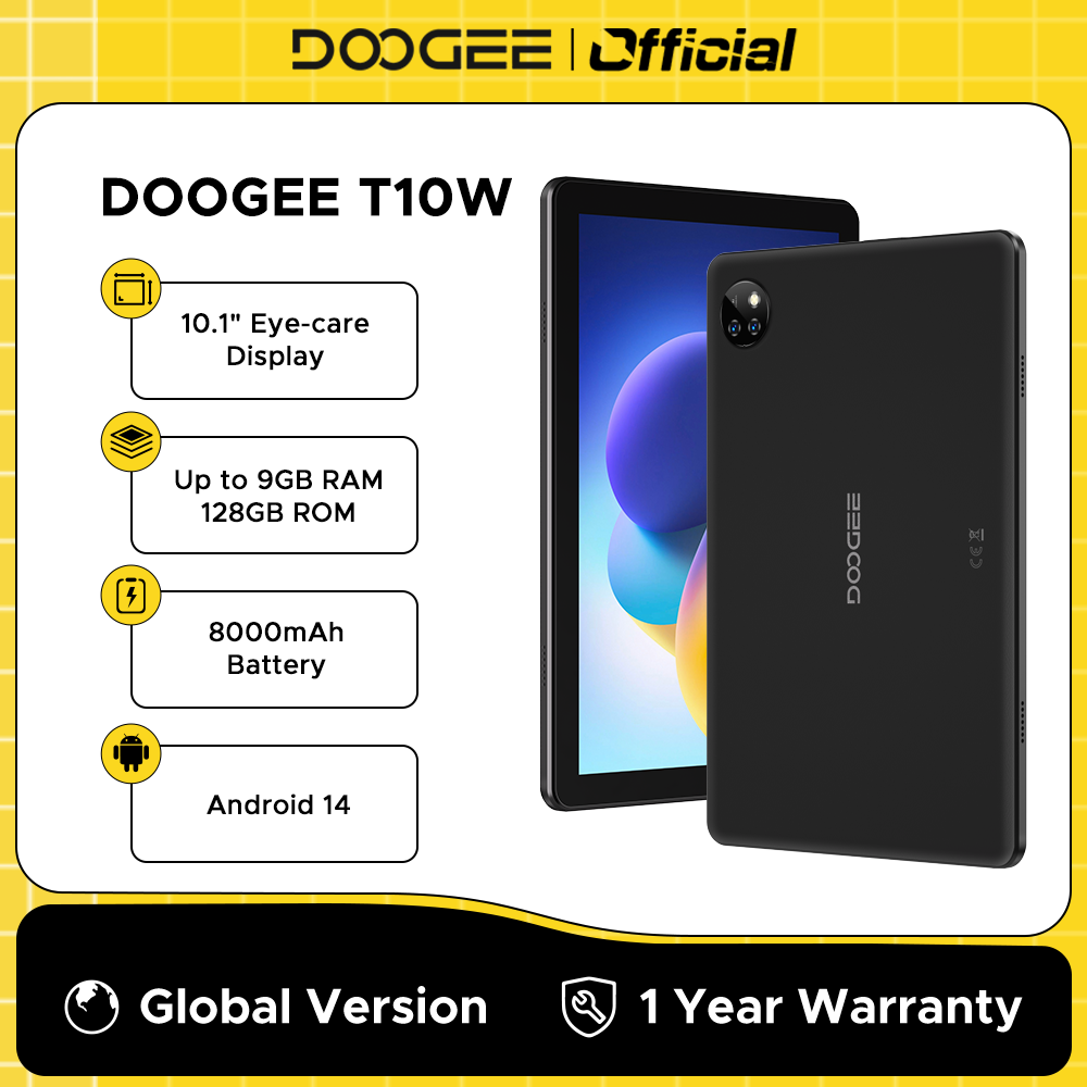 DOOGEE T10W Tablet PC Android 14 10.1 inch TÃV Certified Display 4GB 128GB Quad Core Dual Speaker 8000mAh WIFI BT5.0 Face Unlock