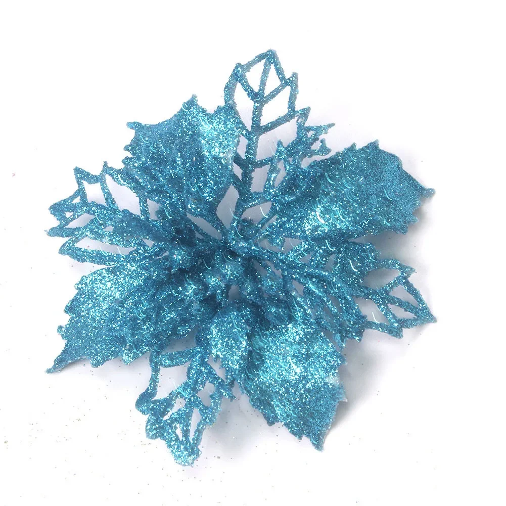 thumbnail image 1 of Adornos de flores navideñas, corona de árbol de Navidad con flores de Pascua huecas y brillantes, adornos colgantes para decoración del hogar, fiestas, vacaciones, 10 cm, 1 of 5