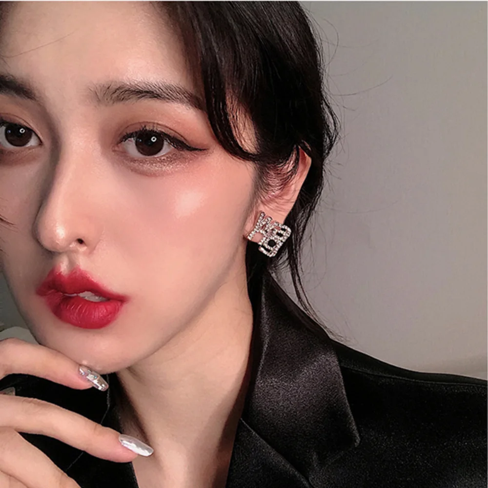 Korean Trend Jewelry Set Rhinestone Ladies Letter Earrings